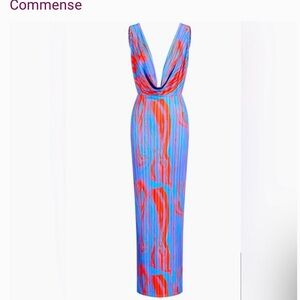 Commense Vibrant Blue and Orange Maxi Dress